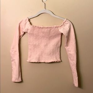 Off shoulder frill trim pink crop top